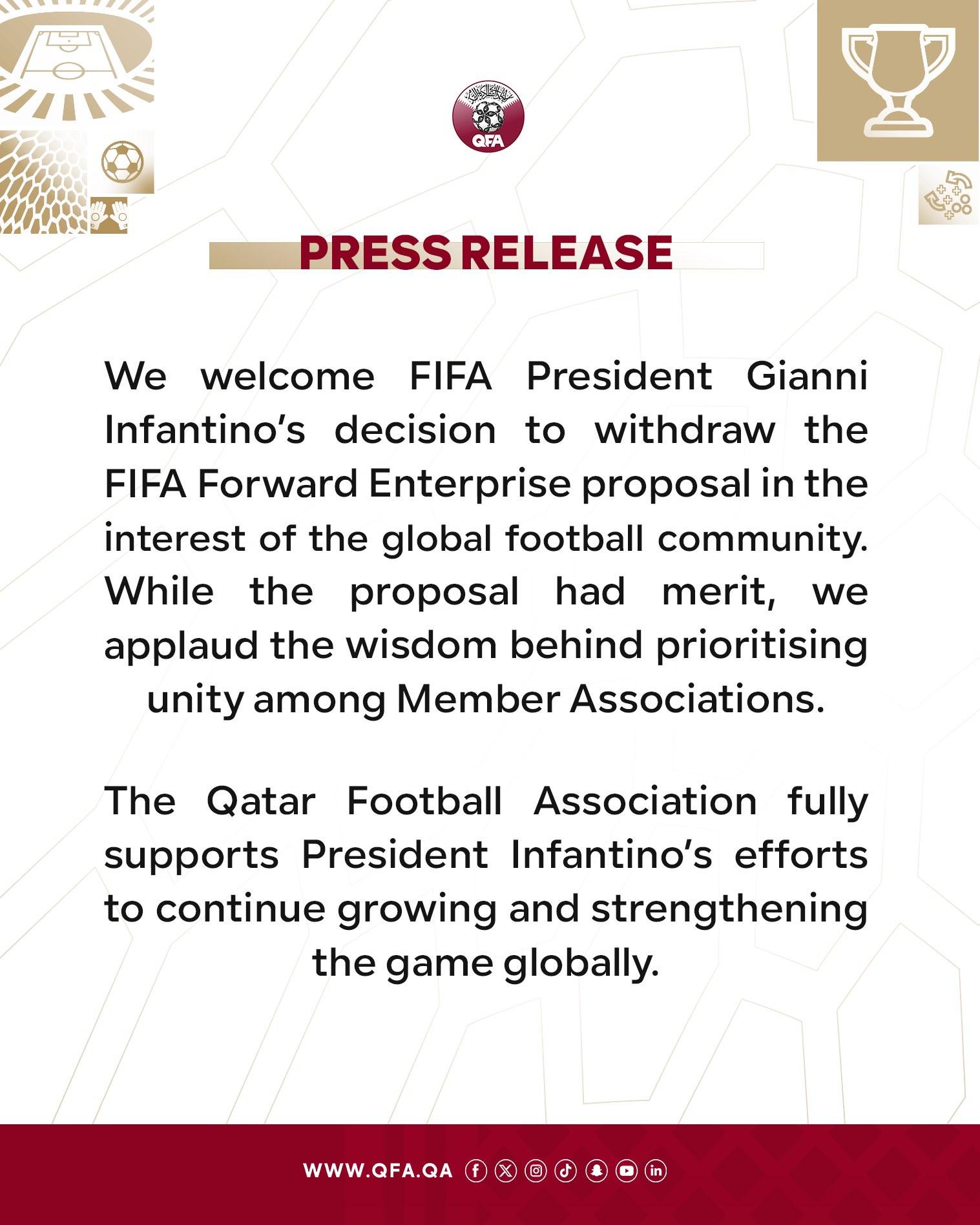 Góc Nhìn Go88: Chủ tịch Liên đoàn bóng đá Qatar: Chào đón Infantino rút đề xuất, nhưng đề xuất
